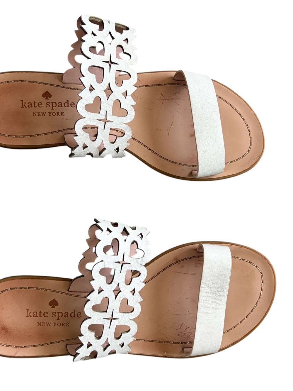 Kate Spade New York Ambrosia White Leather Heart-Cut Slide Sandals Size 6.5 - Picture 2 of 7